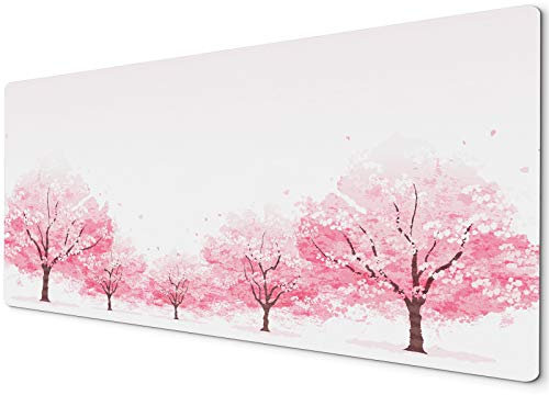 900 x 400 Full Desk Mouse Mat | Cherry Blossom Pink & White Nature