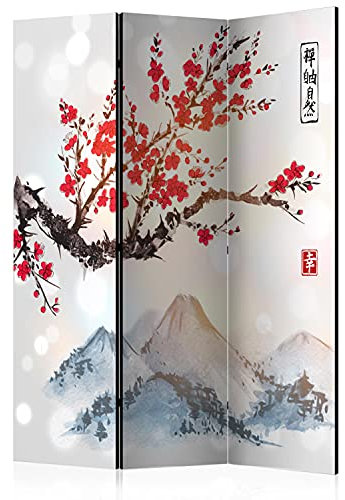 murando - Paravent Raumteiler Innen Landschaft Japan 135x172 cm 3-teilig Einseitig Raumtrenner Trennwand Holz Room Divider Mobiler Sichtschutz Natur Gebirge Kirschbaum Kirschblüte p-B-0049-z-b