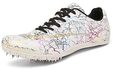 FJJLOVE Männer Damen Track & Field Schuhe, Spikes Laufende Turnschuhe Leichte Springschuhe Für Jugendliche, Jungen Und Mädchen,Weiß,38 EU