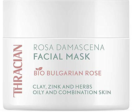 Maschera viso alla Rosa damascena bio, maschera d'argilla per una pulizia delicata e naturale con zinco e acqua di rose bulgare bio per punti neri, acne, pori dilatati, pelle grassa, 100 ml