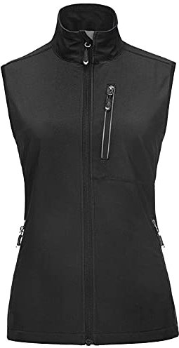 33,000ft Women's Lightweight Gilet Outerwear Waterproof Stand Collar Softshell Cycling Vest Laddies Reflective Sleeveless Jacket for Riding Running Golf Hiking Walking Fishing (Black, XL)