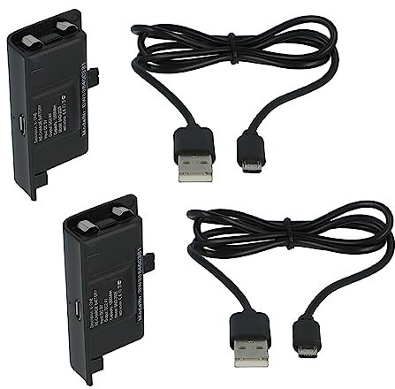 vhbw 2X Batería Compatible con Microsoft Xbox One S Wireless Controller (1200 mAh, NiMH), Negro - Incl. Tapa + Cable de Carga USB