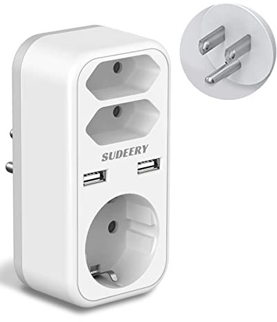 Reiseadapter USA Deutschland Stecker mit 2 USB, 5-in-1 EU to USA Adapter, 3 Fach Reisestecker Steckdose für Amerika Kanada Mexiko Thailand Stromadapter Schuko Adapter weiß