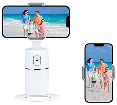 Podazz Trépied à Suivi de Visage, Rotation à 360° Support de téléphone de Suivi Automatique du Visage AI Auto Face Object Tracking Selfie Stand, Best for Live Stream, Tiktok, Blanc