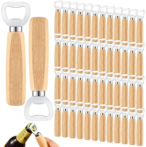 50 Stück Holz Weinflaschenöffner Edelstahl Flaschenöffner Holz Handheld Heavy Duty Barkeeper Flaschenöffner Cider Flaschenöffner Gravur Geschenkset für Küche Hochzeit Party Bar Home Restaurant