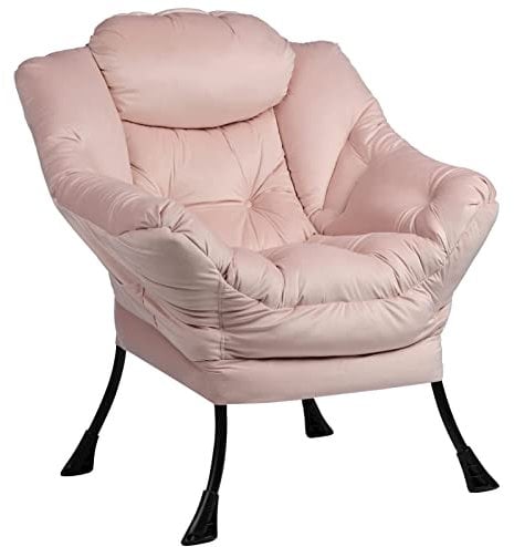 HollyHOME Ohrensessel Sessel Wohnzimmer Samt Lesesessel Schlafzimmer Relaxsessel Lounge Sessels Armlehnensessel mit Stahlrahmen, Hellrosa