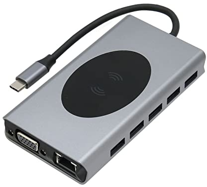 13-in-1-Typ-C-Hub, Typ-C-zu-HD-Multimedia-Schnittstelle, VGA 5 USB3.0-Speicherkarte Speicherkarte RJ45 PD AUDIO3.5 Wireless Charging 10W