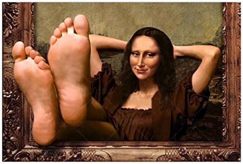 DFBFMO Wandkunst Mona Lisa Leinwand Gemälde Druck Kunst Lustige Mona Lisa Füße Wanddekoration Leinwand Poster Druck Modernes Home Decor Kunstwerk Bild Ohne Rahmen,60×90cm