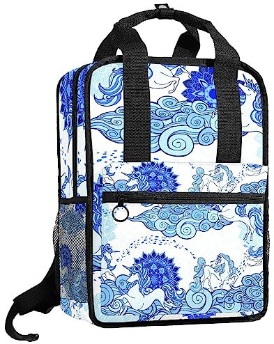 Jungen Rucksäcke Büchertasche Einhorn Wolke Mandala Fantasy Taschen mit verstellbaren Schultergurten Mädchen Schultasche, mehrfarbig, 14x10.2x4.7 in/35.5x26x12 cm