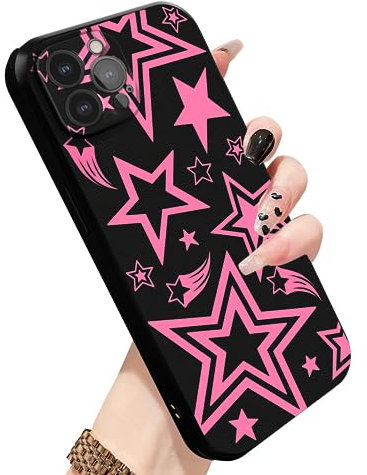 HENGRUI Hot Pink Star Phone Case for iPhone 12 Pro Max Y2K Cute Stars Soft TPU Bumper Hard Back Shockproof Phone Case with Cool Design for iPhone 12promax Case 6.7 inch