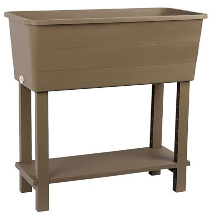 simpa XL Double-Tiered Raised Bed Taupe Plastic Trough Planter Long Pot - 76.5cm (L) x 74cm (H) x 36.5cm (D)