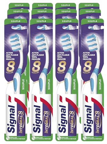 SIGNAL Brosse à Dents Intégrale 8 Soin Complet Souple Lot de 12 | Protection caries, Action anti-plaque, Soin blancheur, Haleine fraîche, Nettoyage interdentaire, Précision