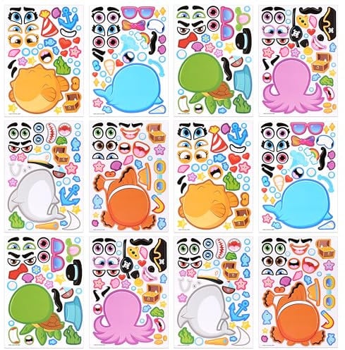 JOYIN 24 PCS 15.2 * 22.8cm, Make-a-Gesicht Aufkleber Blätter für Kinder, DIY Tier Meer und Match Aufkleber Blätter mit Meer und Fantasy-Tiere Kinder Party Favor Supplies Craft