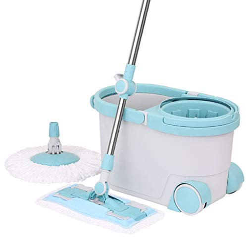 Cubo para fregona con Ruedas y Cesta Secadora fácil de escurrir, Mango telescópico, Cubo Giratorio para fregona de 360 Grados