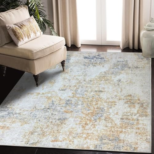 Safunion Teppich Moderne abstrakte Teppiche für Wohnzimmer Schlafzimmer Esszimmer rutschfeste weiche Teppich-Bodenmatte (Abstraktes Grau/Beige/Gold/Mehrfarbig, 120 x 160 cm)