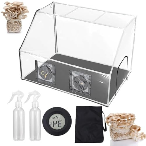HLGKBY Tragbare Growbox für Pilze, Monotub-Set, verbesserte Still-Luftbox für Pilzmykologie, mit 2 Sprühgeräten und Thermometer, 90 x 60 x 60 cm Pilzpflanzbeutel, Zelt,