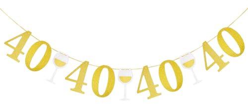 WenmthG - 40. Geburtstag Girlande Gold Silber - 40 Geburtstag Frauen, Männer Deko - 40 Jahrestag Glitter Banner Deko - 40er Geburtstagsgirlande Gold Glitter