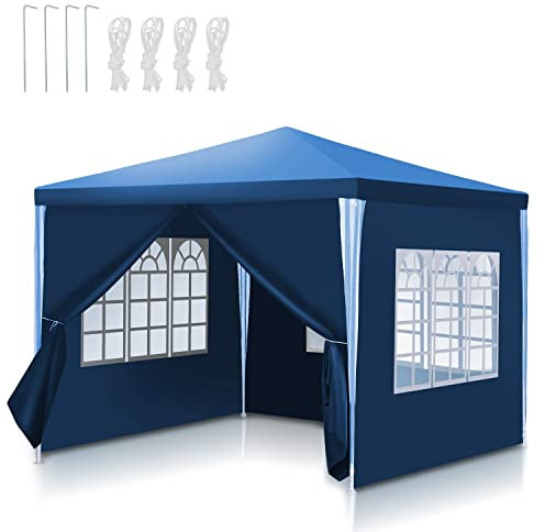 Ikodm 3x3m Pavillon Wasserdicht Stabil Partyzelt Hochwertiges PE Plane Festzelt UV-Resistent Gartenzelt 100g/m² Bierzelt mit 4 Seitenteilen Blau