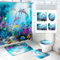 SMchwbc Ozean Delfin Duschvorhang 180x180 180x200 Fisch Blau Strand Duschvorhänge Set Polyester Pflanzen Shower Curtains Badezimmerteppich 4-teiliges Set (180 x 180 cm(BxH),1)