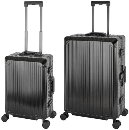 Travelhouse Tokyo Alu Reisekoffer Schwarz S-55cm & L-72cm Hartschalenkoffer Reise Trolley Koffer Set