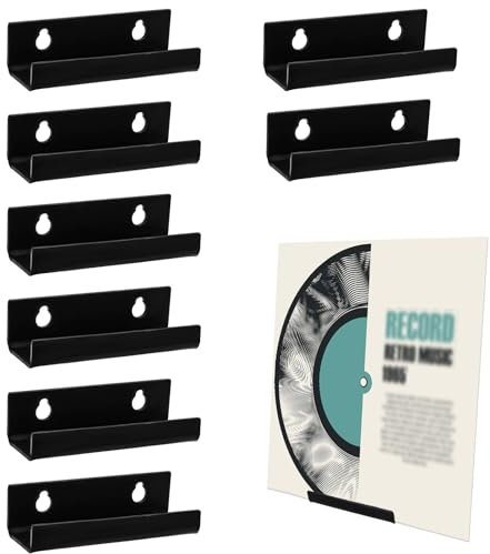 NQEUEPN 8pcs 4 Inch Vinyl Record Holder, Acrylic Wall Mount Display Stand for Daily CD Storage and Displaying (Black)