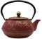 SECHUDO Cast Iron Teapot Tea Kettle with Stainless Steel Infuser for Stovetop Safe Coated with Enameled Interior Japanese Red Tetsubin with Maple Leaves Pattern(30.4oz/900ml)