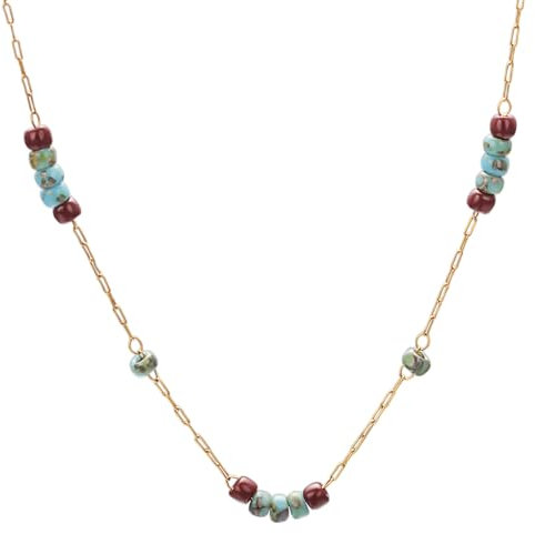 Aleasha Türkis Halskette Damen Gold Boho Kette kurze Choker Edelstahl Sommer Strand handgefertigte verstellbare 37cm Schmuck Geschenke