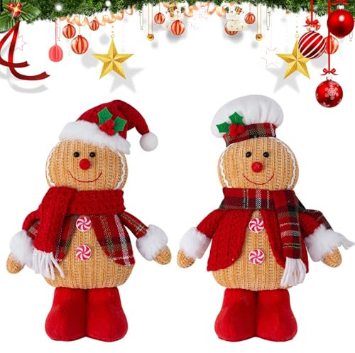 Christmas Gingerbread Man Doll Ornament, Plush Toy for Tree, Table, Fireplace Decor and Home Decoration (2Pcs)