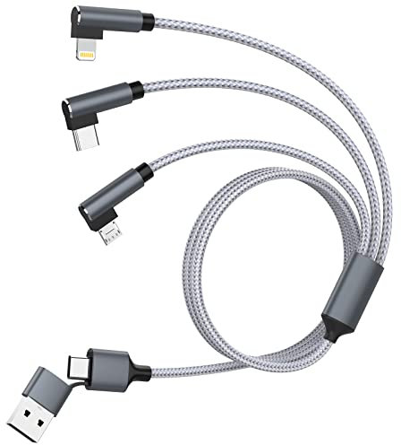 Câble Multi USB, 3 en 2 Câble Universel [3M] Charge Rapide à 90 Degrés Avec iPhone/Micro/USB Type C Câble Charge Multi Universel Nylon pour iPhone, Samsung, Xiaomi, Ordinateur Portable