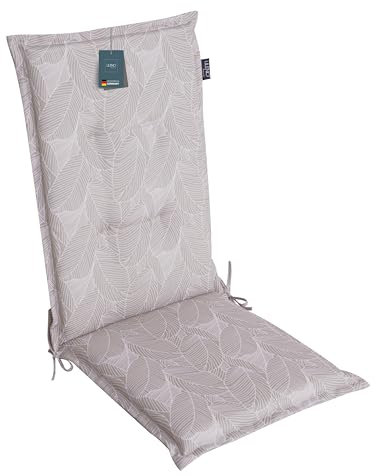LILENO HOME Gartenstuhl Auflagen als [1er Set - Hochlehner] in Blätter Grau - Bequeme Liegen als Sitzauflagen für Gartenmöbel - Stuhlkissen für Gartenstühle und Klappstühle