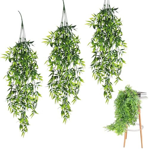 RHQFDM Plantes Artificielles Suspendues 4 Pcs 83CM Plantes en Plastique Suspendues Anti-Ultraviolet Feuille de Bambou Artificielle Décoration pour Balcons Jardins Décorations Murales d'intérieur