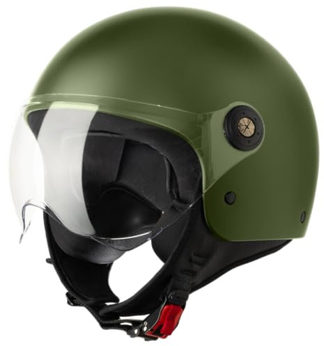 VINZ Duoro Roller Helm Jet Helm Mopedhelm Herren und Damen | in Gr. XS-XXL | Jethelm mit Visier | ECE 22.06 Zertifiziert | Motorradhelm | Erhältlich Army Green