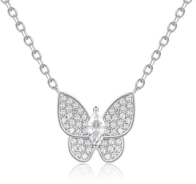 Evensee Schmetterling Halskette Damen Silber 925, Ketten Mit Schmetterling Anhänger Personalisierte Schmuck, Kristall Körper & Zirkon Flügel, Weißgold Necklace Geschenke Für Frauen und Mädchen