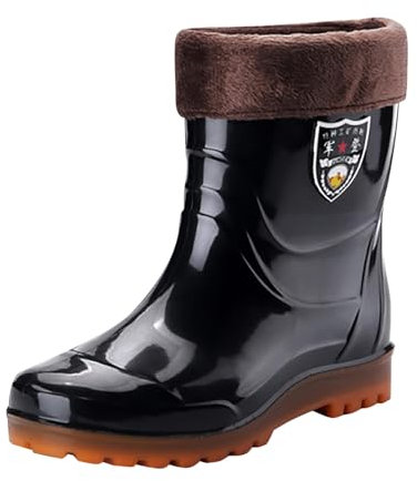 Gsheocm Stivali da pesca in gomma, da uomo, per attività all'aperto, antiscivolo, impermeabili, a mezza altezza, imbottiti, per la pioggia, Nero, 42 EU