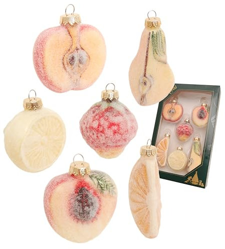Krebs Glas Lauscha - Weihnachtsdekoration/Christbaumschmuck aus Glas - Glassortiment Gezuckerte Früchte - Menge: 6 Stück - Farbe: Multicolor - Größe: ca. 6-8 cm