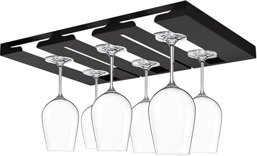 Portabicchieri da vino sospeso sottopensile 3 slot, moderno porta bicchieri da vino in acciaio inox, 4 slot nero supporto per calici da vino per cucina, bar ristorante(32x23cm 3 row)
