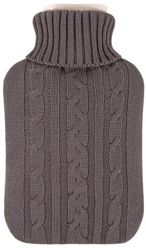 Vencier Large 2L Hot Water Bottle with Plush Cover & Bobble - Durable, Washable Heating Pad for Body Pain Relief & Cosy Nights - Perfect for Aches, Pains, and Thoughtful Gifts (Grey Knitted)