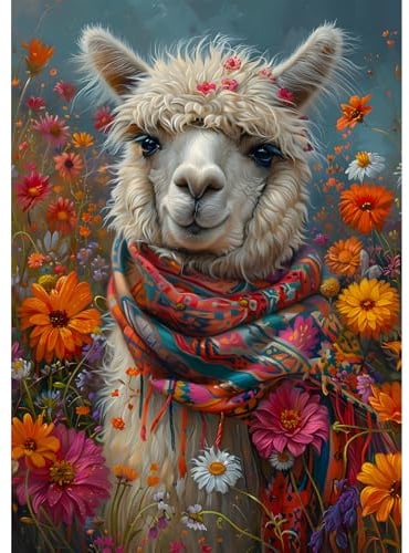 EOBROMD Diamond Painting Alpaka, 5D Diamant Painting Bilder für Erwachsene Tiere, DIY Blume Diamant Malerei Set für Wanddekoration 30x40 cm