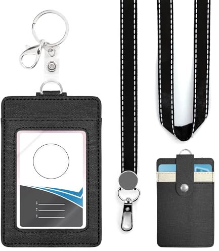 Ausweishalter mit Lanyard für Ausweishülle, für id Card Holder, Büro, Schule, Mitarbeiter, langlebig, stilvoll,kartenhülle (Vertical Lanyard)
