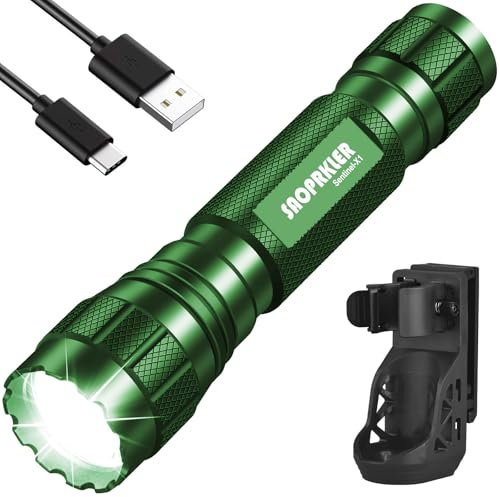 SAOPRKLER Taktische Taschenlampe, 1200, hohe Lumen, Gürtel-Taschenlampe mit Holster für Strafverfolgung, grüne LED-Taschenlampen, Geschenke für Freunde und Familie, 1 Stück