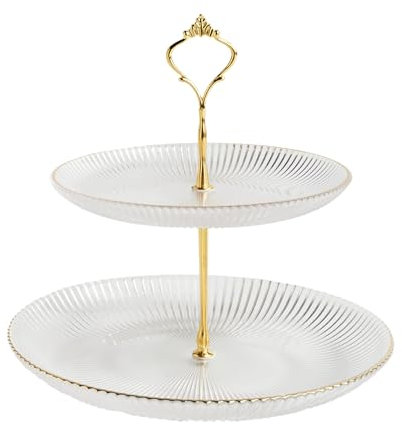 home&you - 2-stufige Etagere Riminis,Glas, Servierständer für Torte Cupcakes Macarons Donut Muffin und Obst, ⌀20/⌀27 cm- Gold