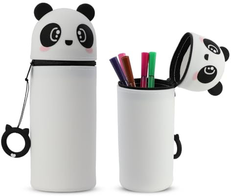 MHwan Trousse Kawaii Animaux, Poignée en Silicone Mignonne et Confortable, Facile à Transporter et à Suspendre, Peut Être Utilisée comme Pot à Crayons et Trousse, Robuste et Durable (Panda)