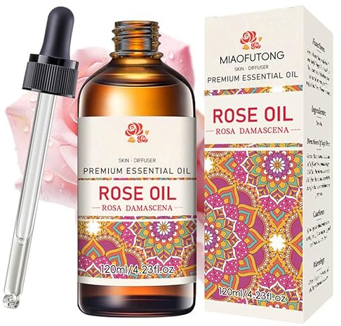 Rosenöl, ätherisches Rosenöl für Gesicht, Haare, Nägel, Körper, Hautpflege, Aromatherapie, DIY, Diffusor, SPA-Reinigungsmassage, Aroma, Bad, Parfüm, Geschenk, 120 ml
