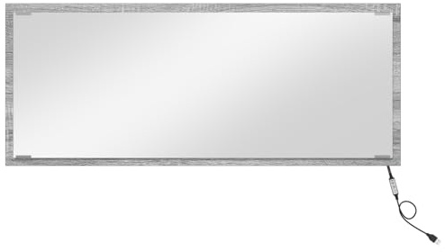 vidaXL Spiegel Wandmontiert Grau Sonoma 90 x 8.5 x 37 cm Holzwerkstoff, Badspiegel-Schrank, modernes rechteckiges Design, viel Platz, Wandmontage, integrierte Beleuchtung, Glatte Oberfläche