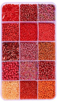 FSSTUD Glass Embroidery Bugle Beads Small Round Seed Bead Necklace Spacer Tube Beads Jewelry Making Waist Bead with Storage Box Red