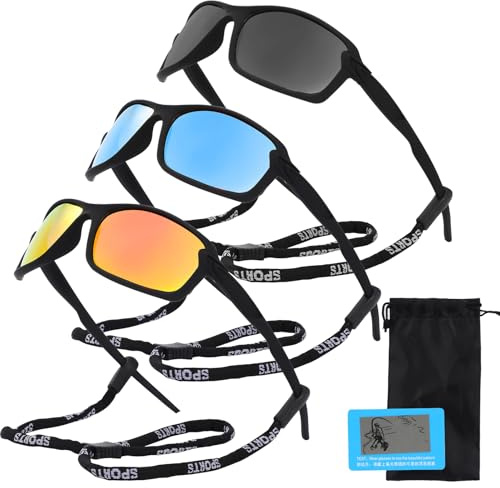 Lancry 3 Stück Fahrradbrillen, Sport-Sonnenbrillen für Herren und Damen, Radsport-Sonnenbrille, polarisiert, UV400-Schutz, zum Laufen, Angeln, Fahren