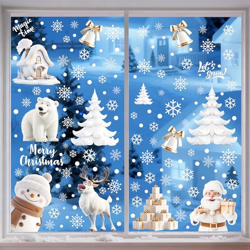 Moxled Fensterbilder Weihnachten Selbstklebend, 156 Weiß Fensterdeko Weihnachten, Wiederverwendbar Statisch Haftende PVC Aufkleber für Fenster Tür Winter Schneeflocken Weihnachtsdeko