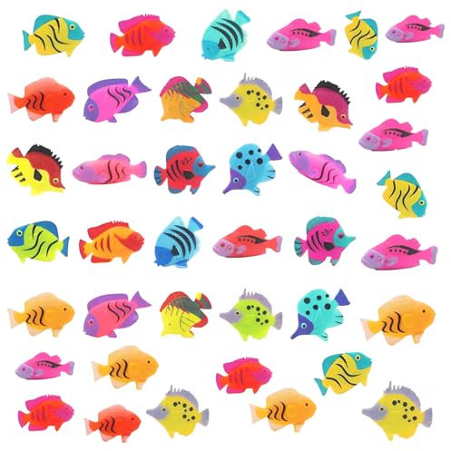 JazRvr 40 Stück Deko Fische, Meerestiere Figuren, PVC Meerestiere für Kindergeburtstag und Aquarium Deko, Fisch Deko für Ocean-Themed Party