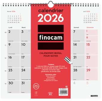 Finocam Wandkalender 2026 1 Monat pro Seite Januar - Dezember 2026 (12 Monate) | Kalender 2026 zum Notieren | Monatsplaner neutral - Französisch