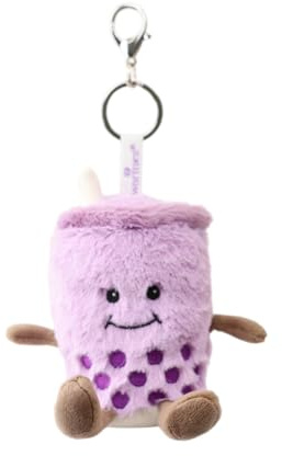 Warmies Boba Bag Charm with Microfiber Screen Cleaner, 21cm French Lavender Scented Handbag Accessory with Screen Wiper for Phones, Laptops and Tablets